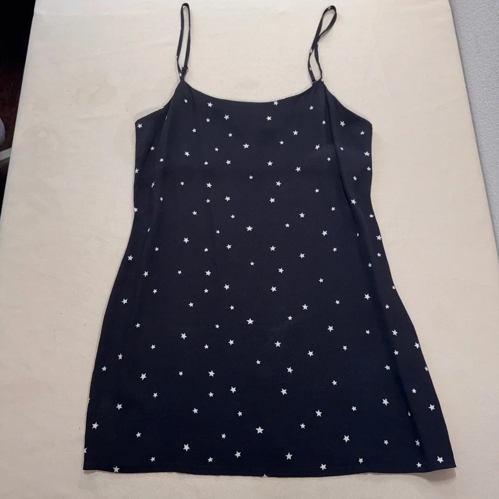 Reformation Lindsay Mini Slip Dress Satellite Size 4 Black LBD Stars Date Night